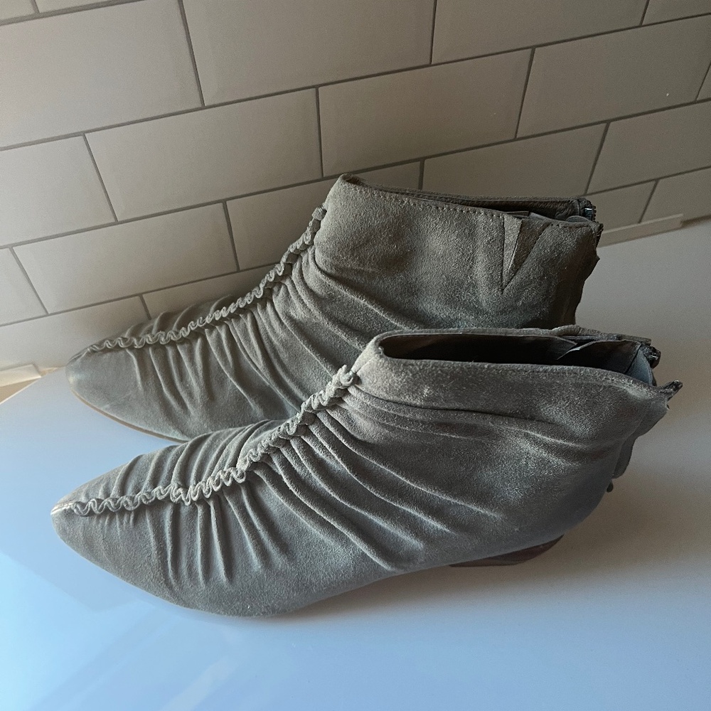Antelope Grey Suede Ankle Booties